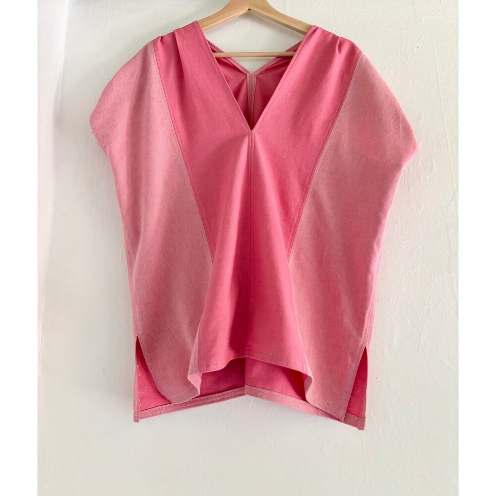 OOAK Handmade V-Neck Two Tone Pink Cotton Sleeveless Tank Top- Size L/XL